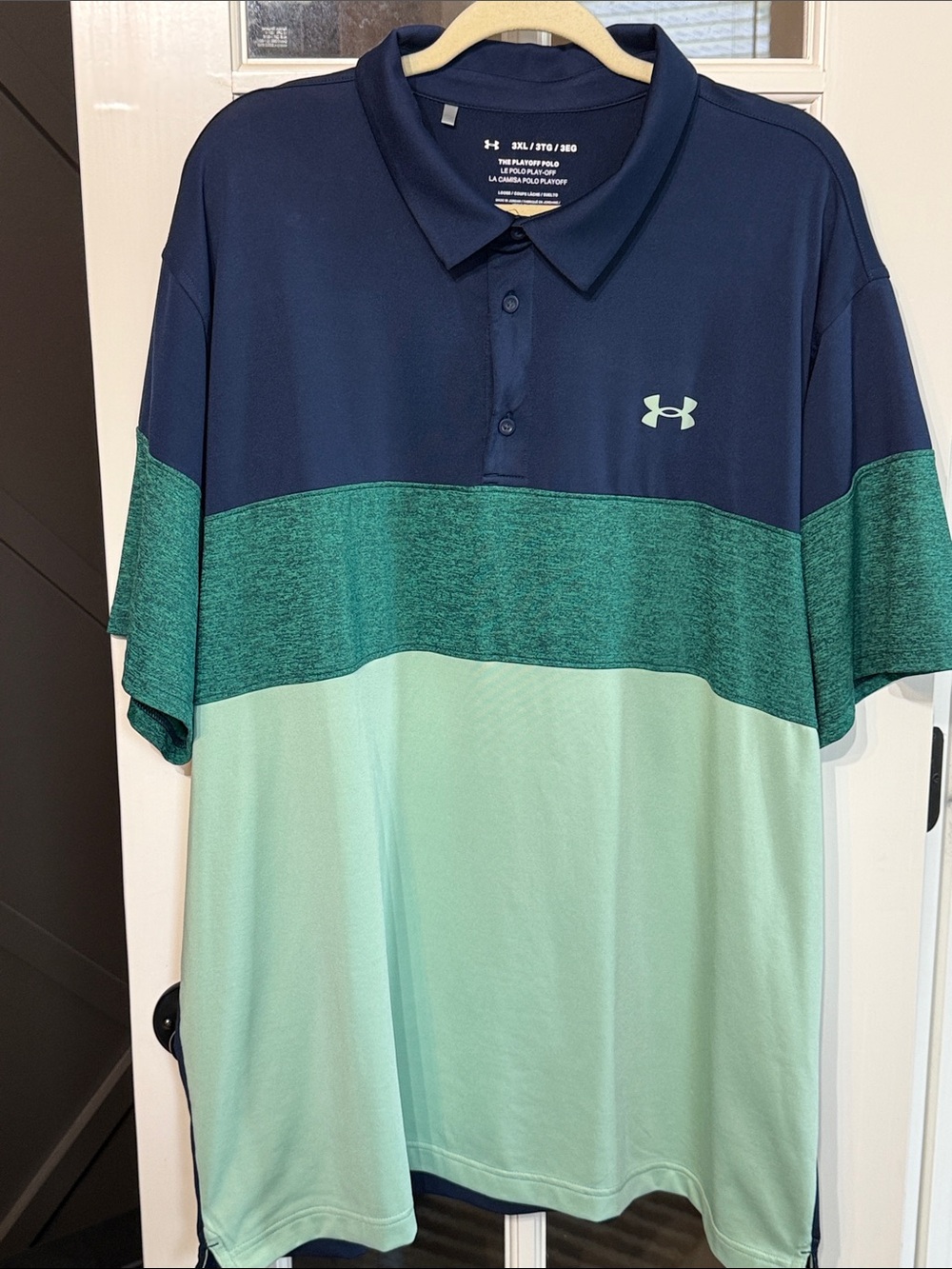 UNDER ARMOUR The Playoff Polo Stretch Navy & Green Colorblock Performance 3X